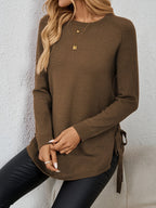 Women's Longline Crew Neck Jumper with Side Bows, Dark Brown, view 5