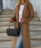 Women's Longline Double-Breasted Coat, Light Brown, view 6