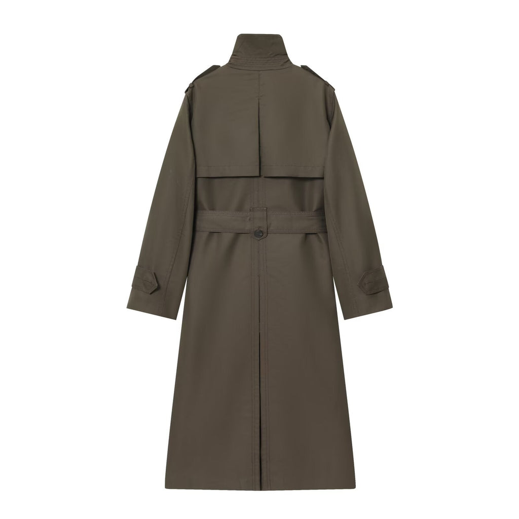 Women's Longline Double-Breasted Trench Coat with Buckle Belt, view 2