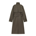 Women's Longline Double-Breasted Trench Coat with Buckle Belt, view 2