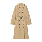 Women's Longline Double-Breasted Trench Coat with Buckle Belt, Beige, view 5