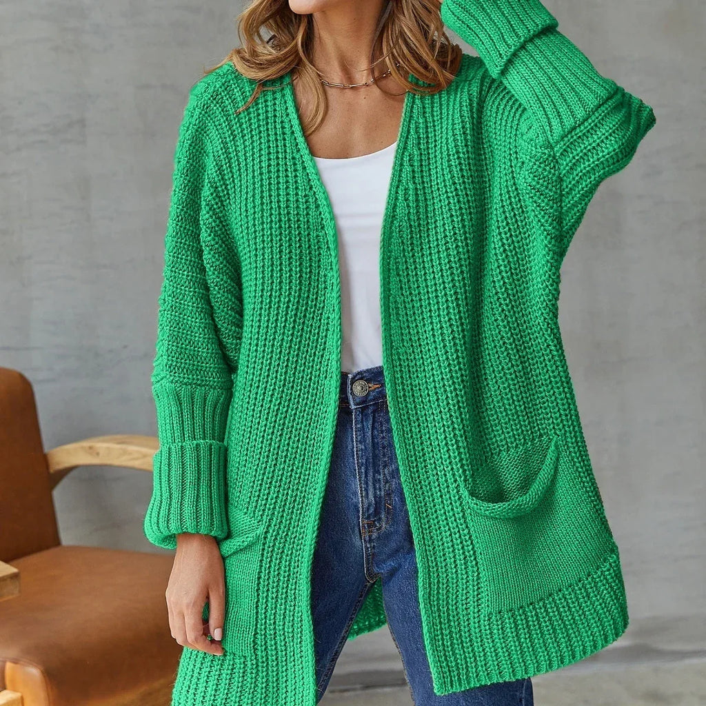 Women's Longline Knit Cardigan with Side Pockets, view 1