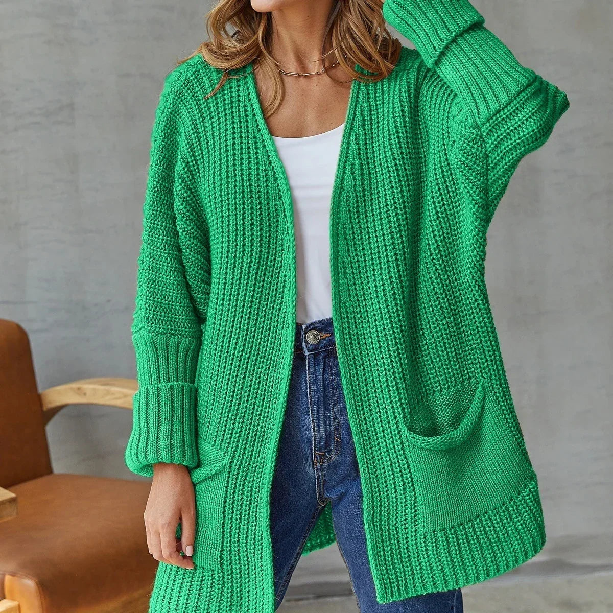 Women's Longline Knit Cardigan with Side Pockets, view 1
