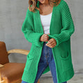 Women's Longline Knit Cardigan with Side Pockets, Green, view 2