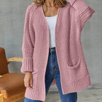 Women's Longline Knit Cardigan with Side Pockets, Pink, view 4