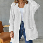 Women's Longline Knit Cardigan with Side Pockets, White, view 6