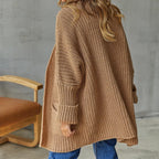 Women's Longline Knit Cardigan with Side Pockets, Brown, view 7