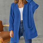 Women's Longline Knit Cardigan with Side Pockets, Blue, view 8