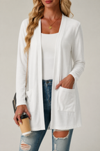 Women's Longline Open-Front Cardigan with Patch Pockets, White, view 5