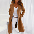 Women's Longline Open-Front Coat with Wide Collar, Brown, view 1