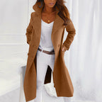 Women's Longline Open-Front Coat with Wide Collar, Brown, view 1