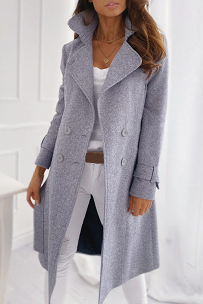 Women's Longline Open-Front Coat with Wide Collar, Light Grey, view 3