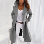 Women's Longline Open-Front Coat with Wide Collar, Grey, view 4