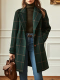 Women's Longline Windowpane-Check Coat, Green, view 1