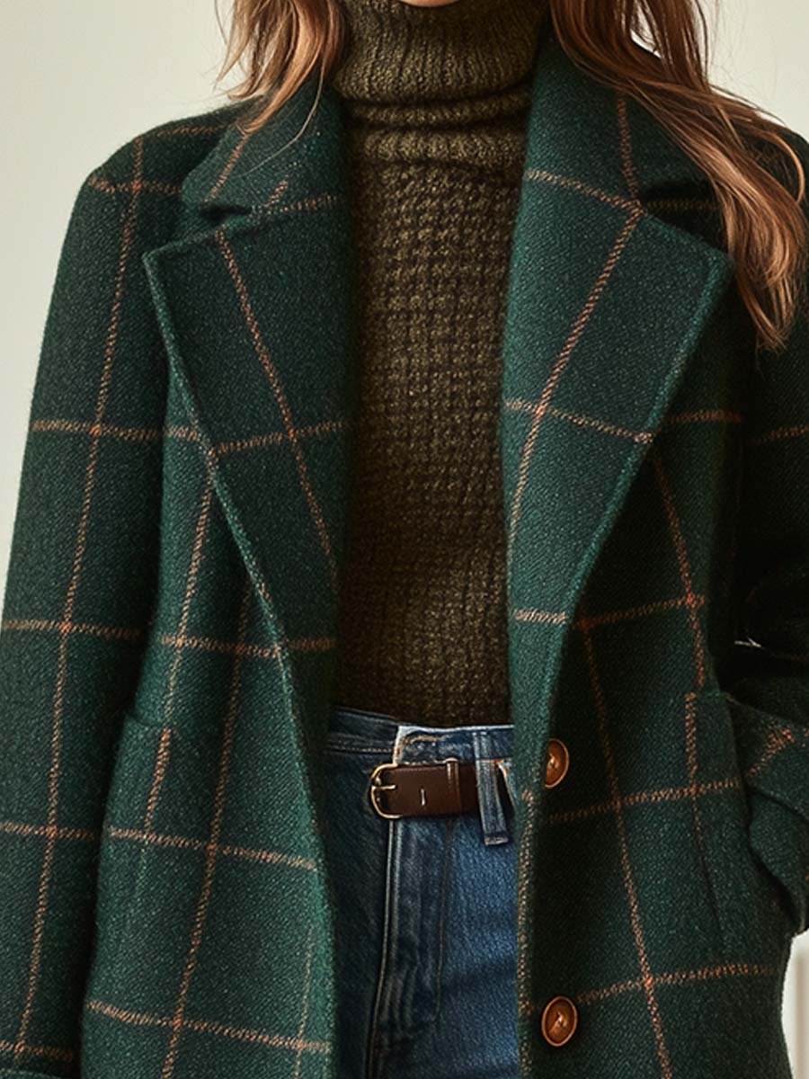 Women's Longline Windowpane-Check Coat, view 2