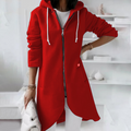 Women's Longline Zip Hoodie with Curved Hem, Red, view 1
