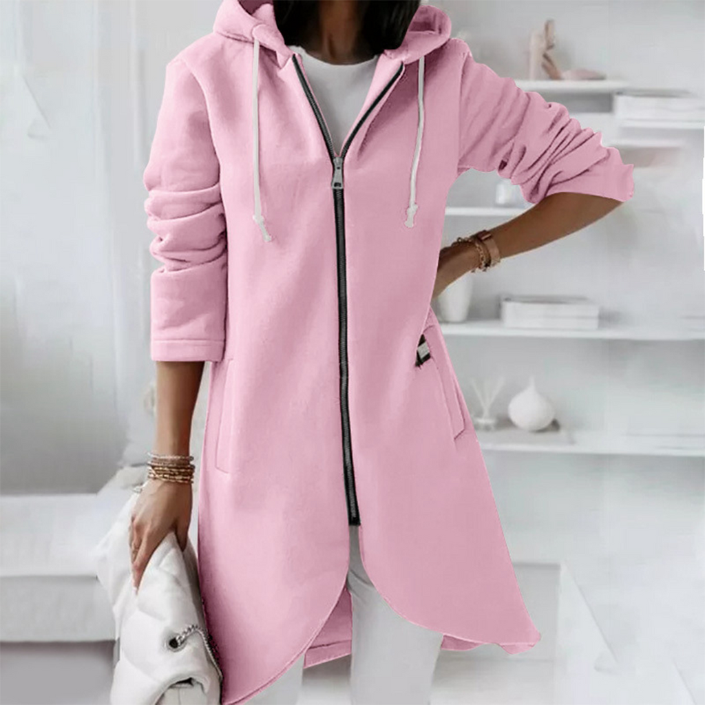 Women's Longline Zip Hoodie with Curved Hem, Pink, view 2