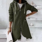 Women's Longline Zip Hoodie with Curved Hem, Green, view 3
