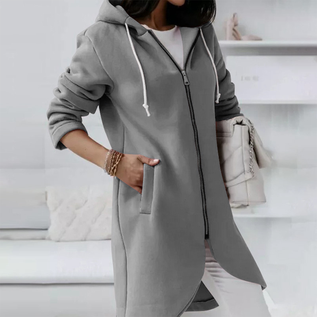Women's Longline Zip Hoodie with Curved Hem, Grey, view 4