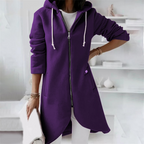 Women's Longline Zip Hoodie with Curved Hem, Purple, view 6