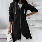Women's Longline Zip Hoodie with Curved Hem, Black, view 7