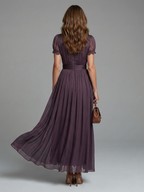 Women's Maxi Dress with Lace Trim and Pleated Skirt, view 3