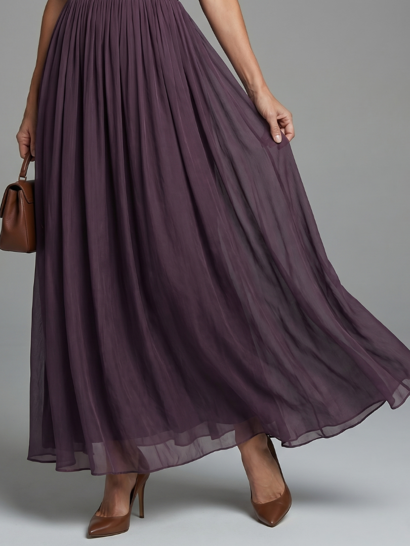 Women's Maxi Dress with Lace Trim and Pleated Skirt, view 4