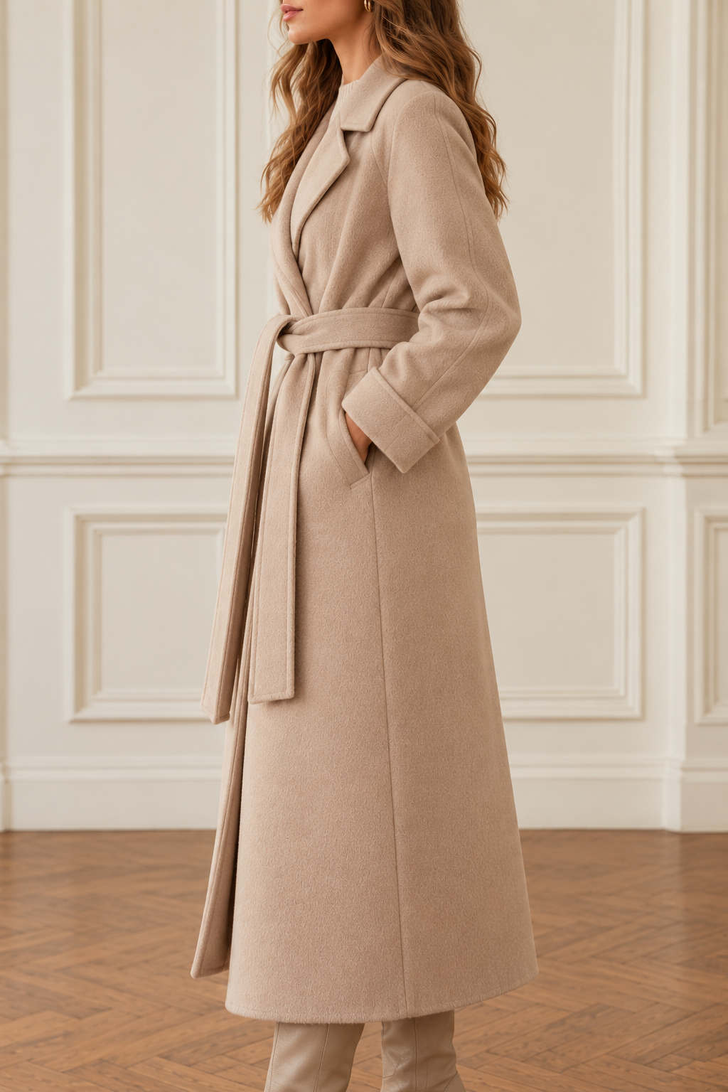 Women's Maxi Wrap Coat with Self-Tie Belt, view 2