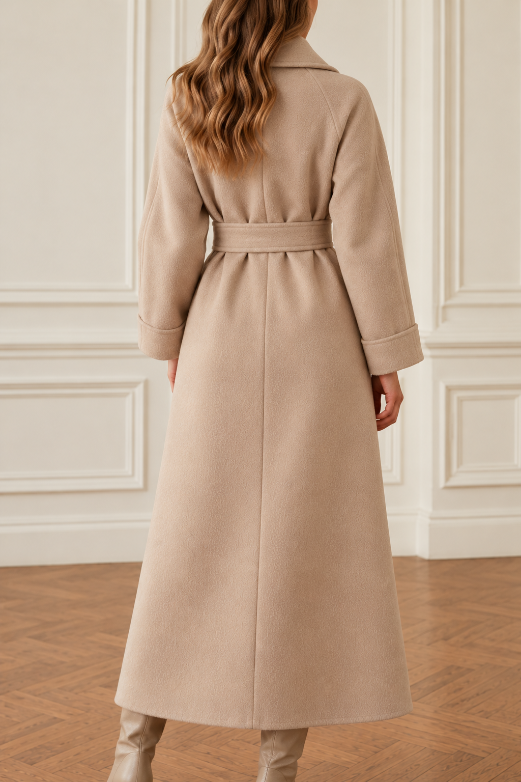 Women's Maxi Wrap Coat with Self-Tie Belt, view 3