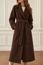 Women's Maxi Wrap Coat with Self-Tie Belt, Brown, view 4