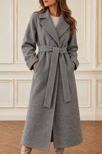 Women's Maxi Wrap Coat with Self-Tie Belt, Grey, view 6