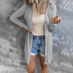Women's Mid-Thigh Open Front Cardigan with Snap Buttons, Grey, view 3