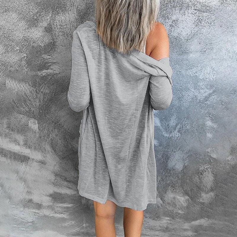 Women's Mid-Thigh Open Front Cardigan with Snap Buttons, view 4
