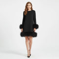 Women's Mini Dress with Faux Fur Hem and Cuffs, Black, view 1