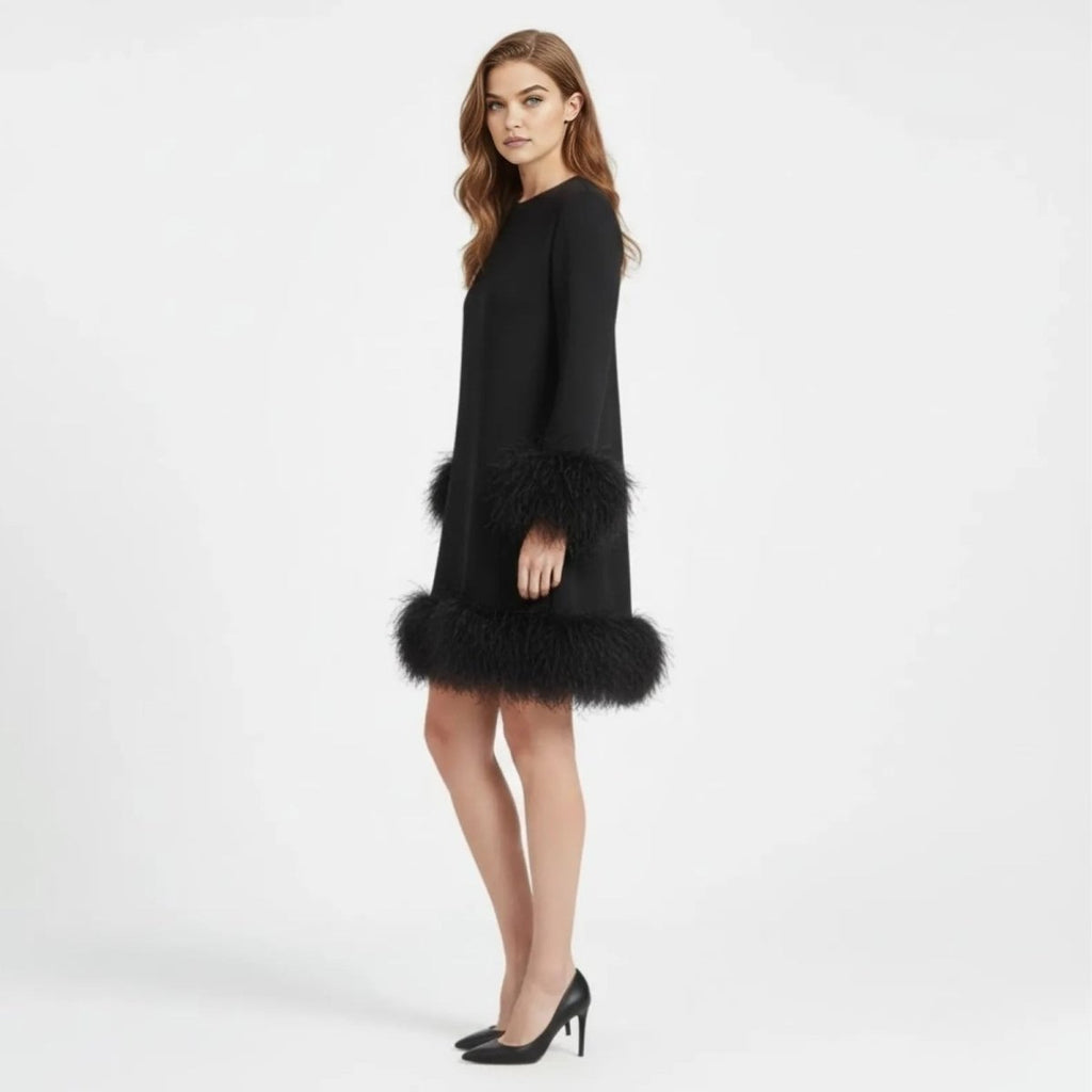 Women's Mini Dress with Faux Fur Hem and Cuffs, view 2