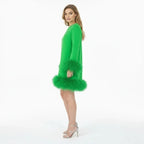 Women's Mini Dress with Faux Fur Hem and Cuffs, view 5