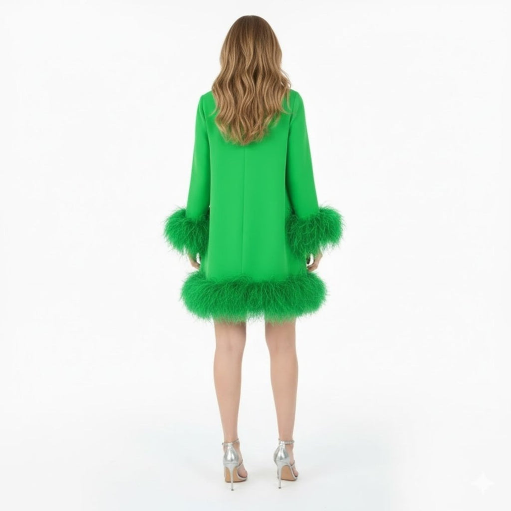 Women's Mini Dress with Faux Fur Hem and Cuffs, view 6