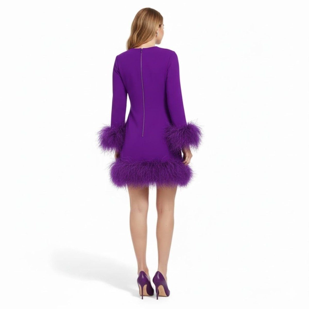 Women's Mini Dress with Faux Fur Hem and Cuffs, view 12