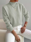 Women's Mock Neck Jumper with Ribbed Cuffs, Light Green, view 1