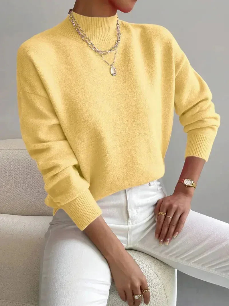 Women's Mock Neck Jumper with Ribbed Cuffs, Yellow, view 4