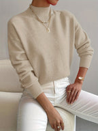 Women's Mock Neck Jumper with Ribbed Cuffs, Beige, view 5
