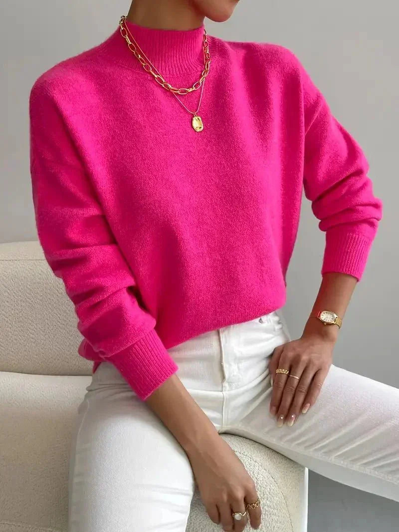 Women's Mock Neck Jumper with Ribbed Cuffs, Pink, view 7