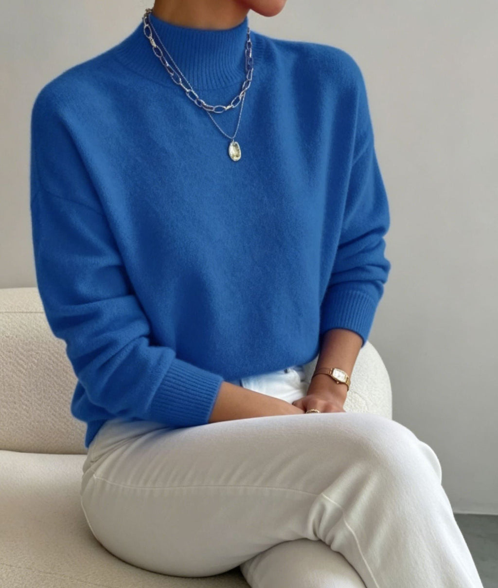 Women's Mock Neck Jumper with Ribbed Cuffs, Blue, view 10