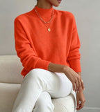Women's Mock Neck Jumper with Ribbed Cuffs, Orange, view 12