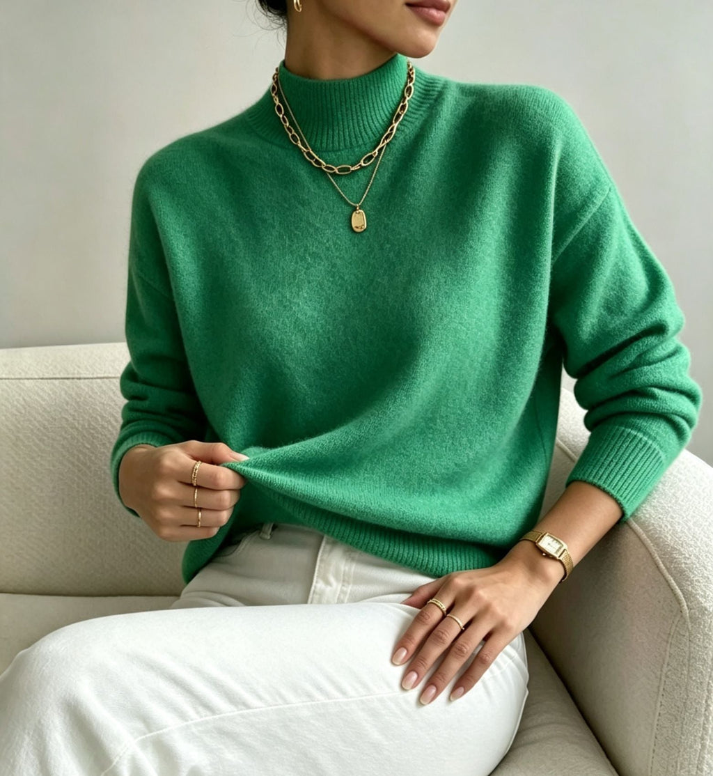 Women's Mock Neck Jumper with Ribbed Cuffs, Mos Green, view 14