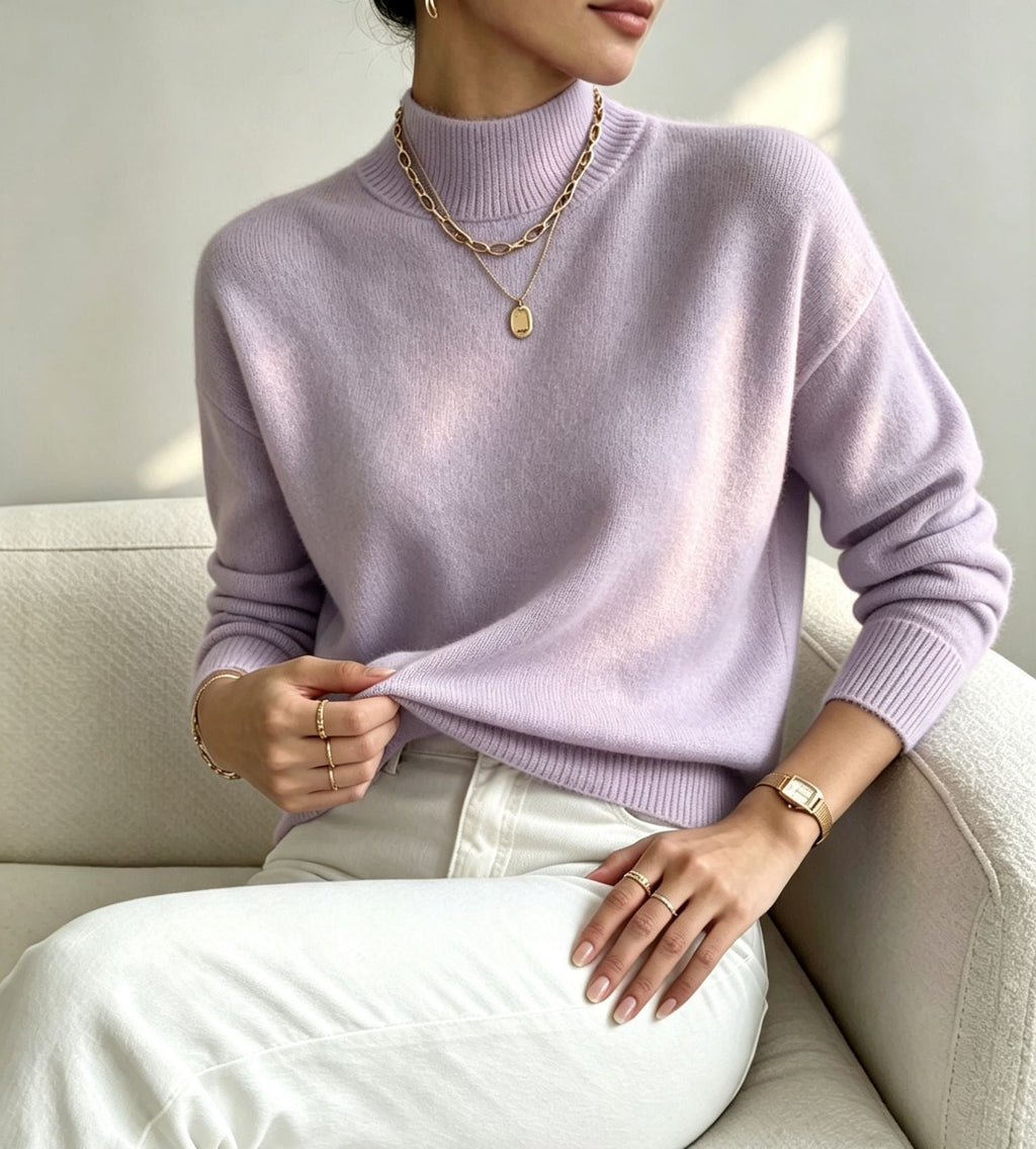 Women's Mock Neck Jumper with Ribbed Cuffs, Purple, view 15