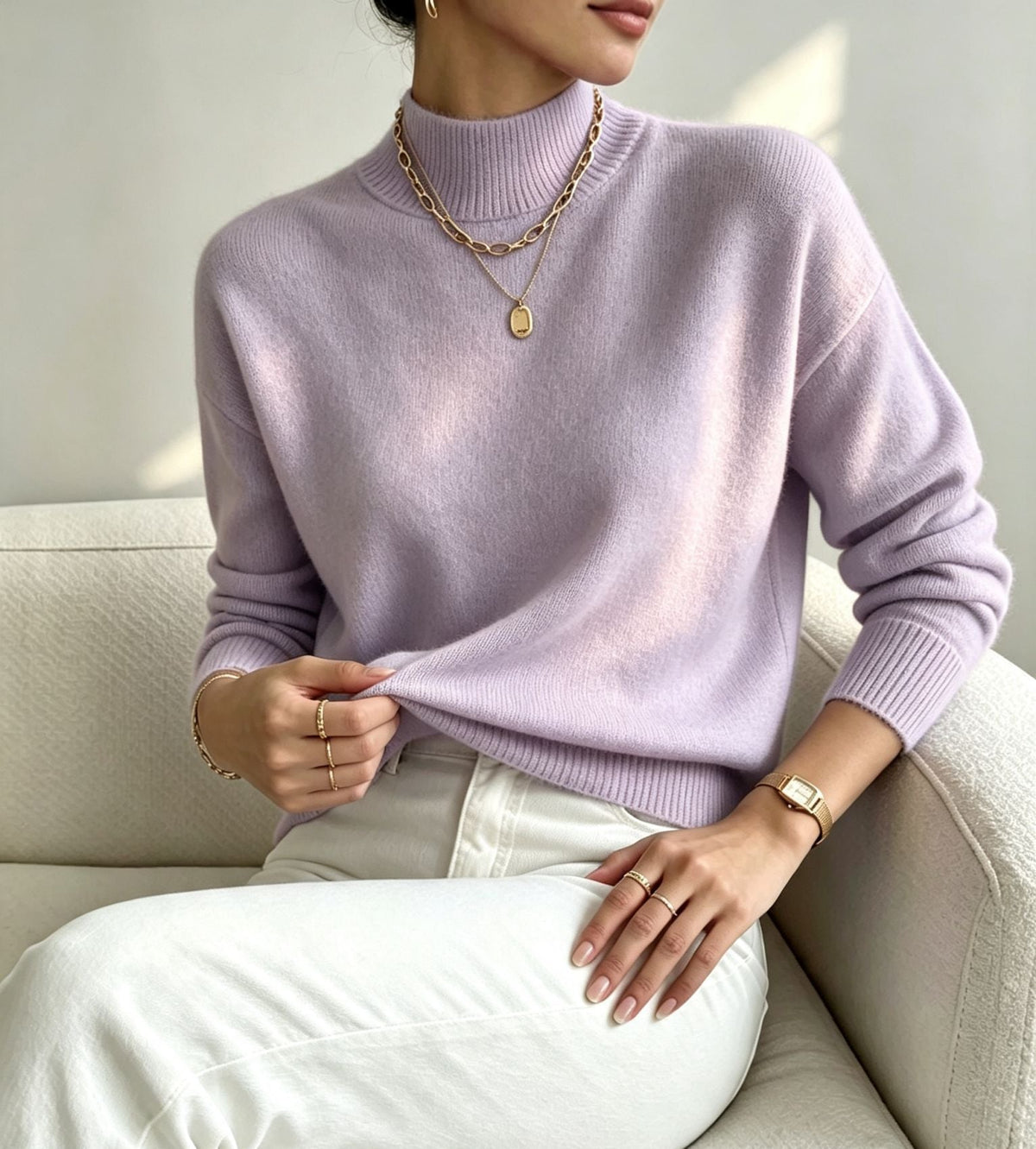 Women's Mock Neck Jumper with Ribbed Cuffs, Purple, view 15