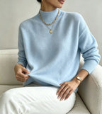 Women's Mock Neck Jumper with Ribbed Cuffs, Sky Blue, view 17