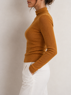 Women's Mustard Slim-Fit Wool-Effect Ribbed Jumper, view 2