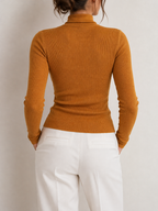 Women's Mustard Slim-Fit Wool-Effect Ribbed Jumper, view 3